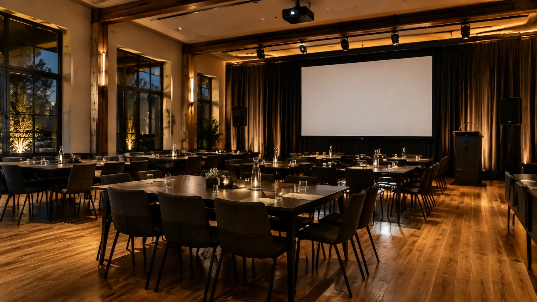 Revival Room evening AV layout for a presentation